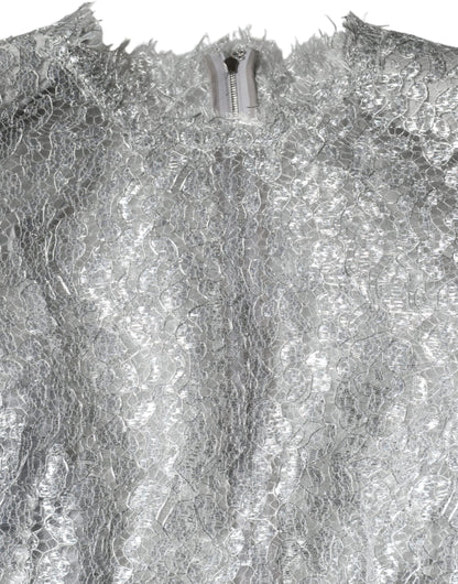 Dolce &amp; Gabbana – Figurbetontes Midikleid aus silberner Blumenspitze