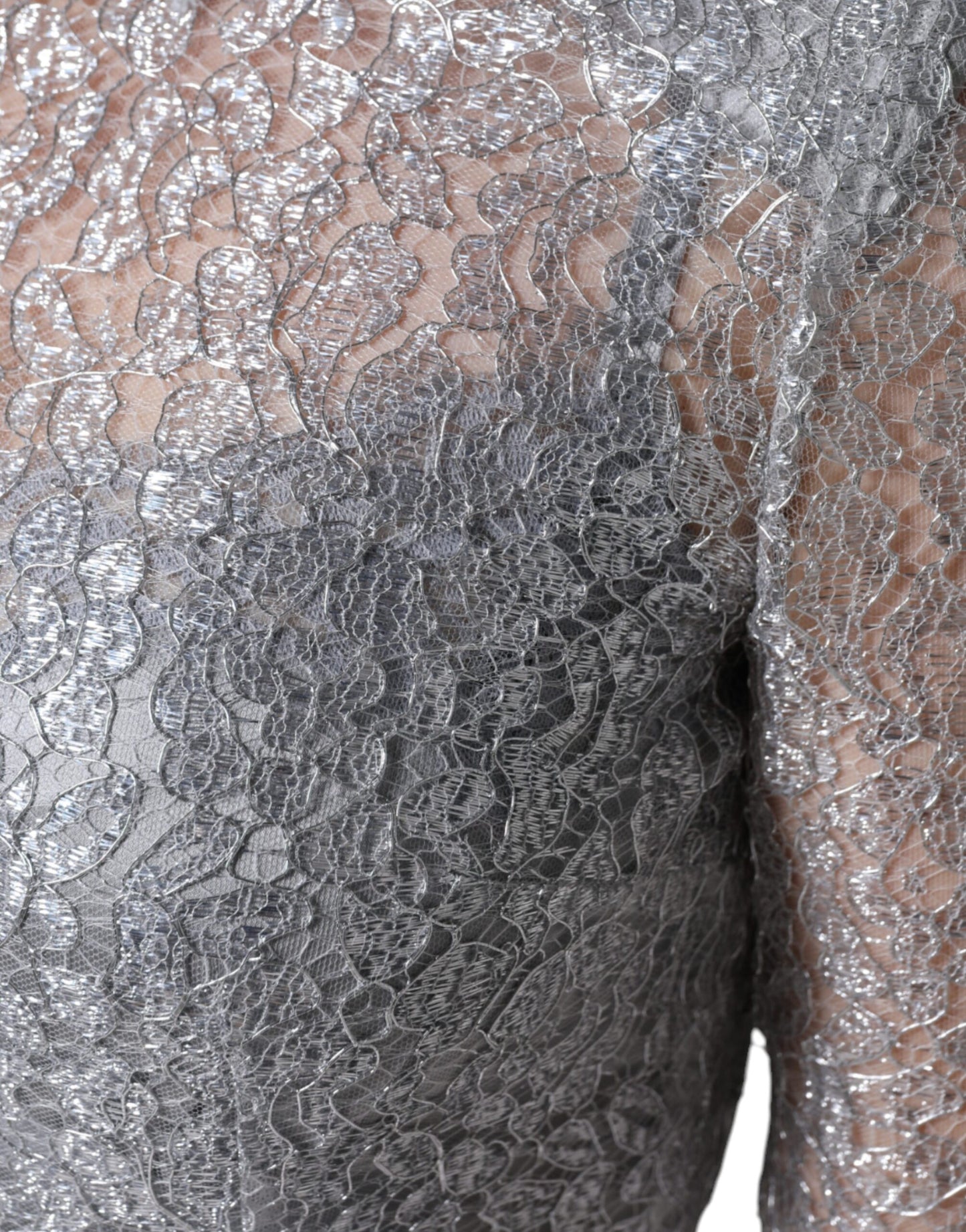 Dolce &amp; Gabbana – Figurbetontes Midikleid aus silberner Blumenspitze