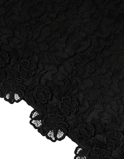 Dolce &amp; Gabbana – Schwarzes, ärmelloses Minikleid aus floraler Spitze