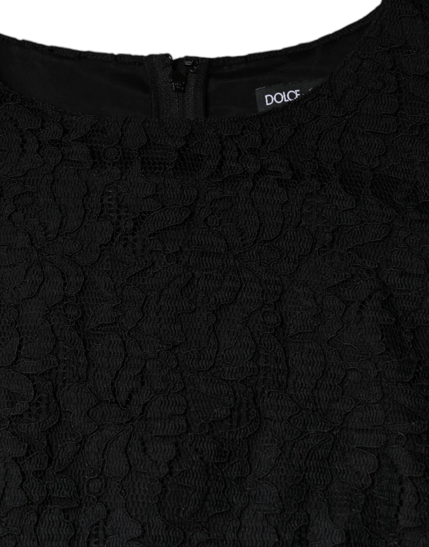 Dolce &amp; Gabbana – Schwarzes, ärmelloses Minikleid aus floraler Spitze