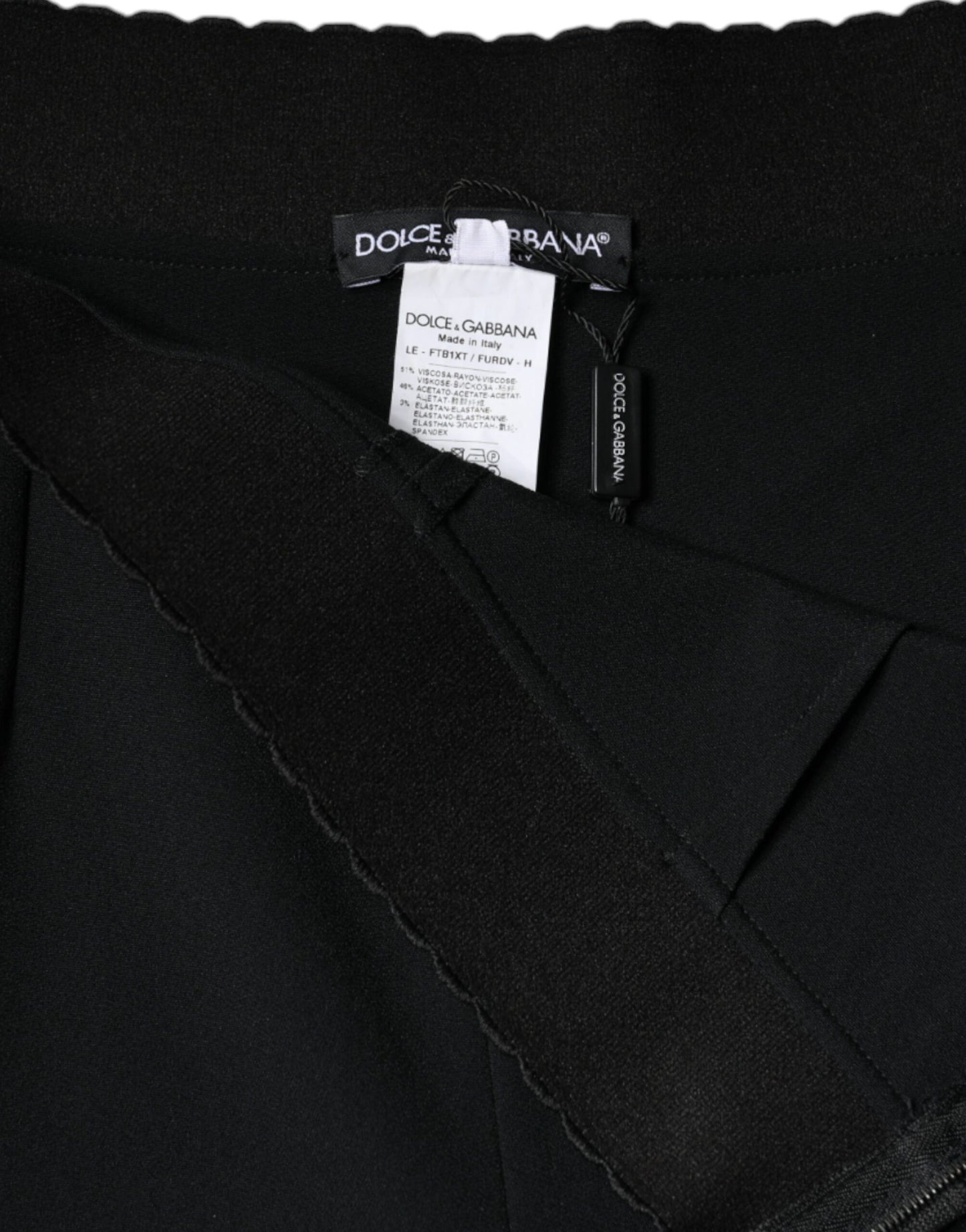 Dolce &amp; Gabbana – Schwarze, konische Hose aus Viskose mit hoher Taille