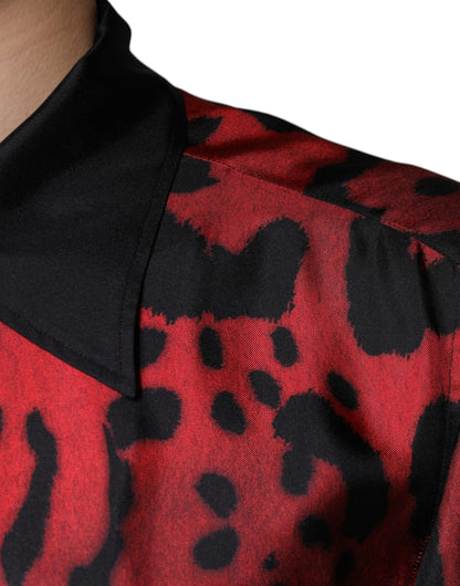 Dolce &amp; Gabbana - Rotes Button-Down-Hemd aus Seide mit Leopardenmuster