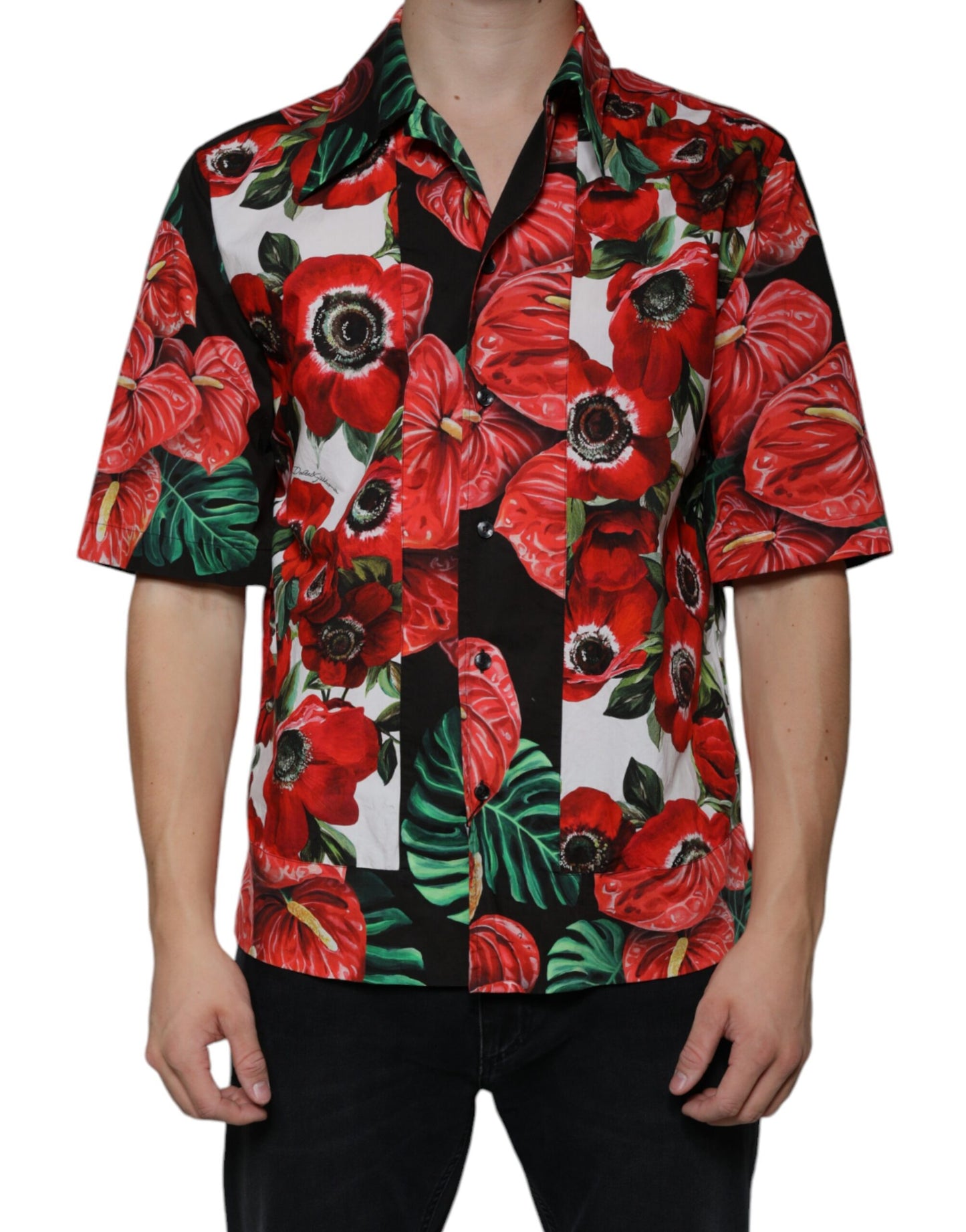 Dolce &amp; Gabbana – Mehrfarbiges, legeres Button-Down-Hemd mit Anemonen-Muster