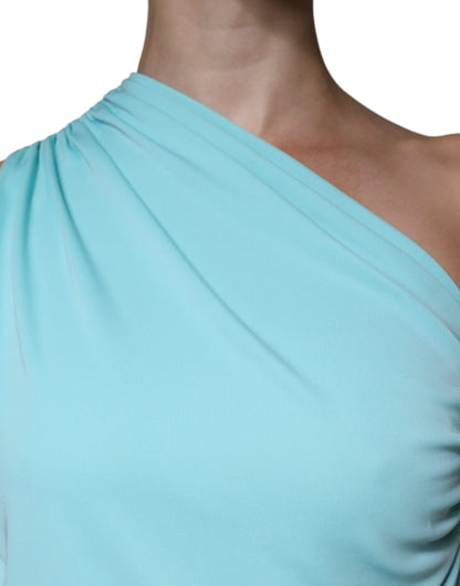 Christian Pellizzari – Langes, drapiertes One-Shoulder-Kleid aus Jersey in Hellblau