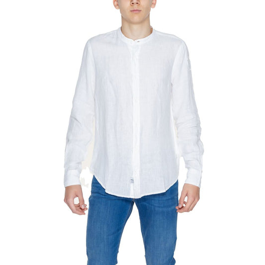 Chemise en lin blanc bleu