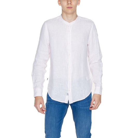 Chemise en lin multicolore bleue