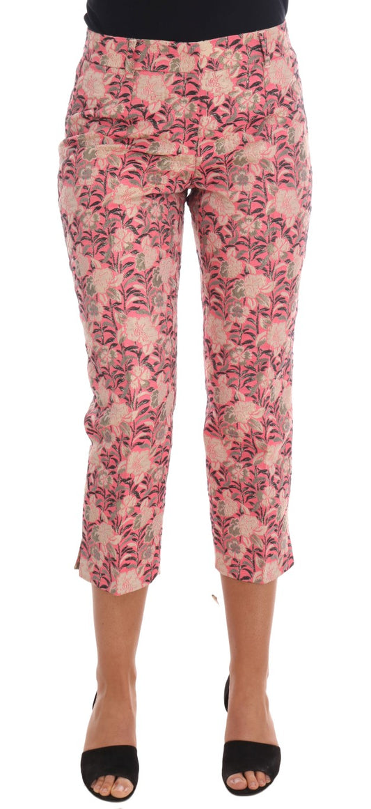 Pantaloni Capri in broccato floreale rosa