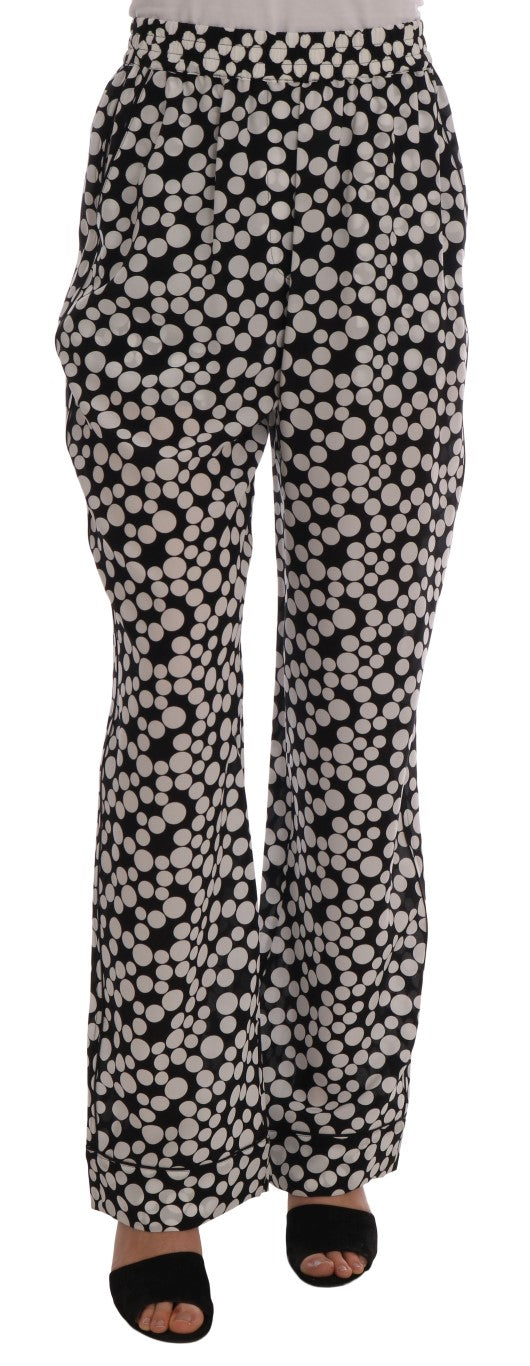 Pantaloni in seta a pois bianchi neri