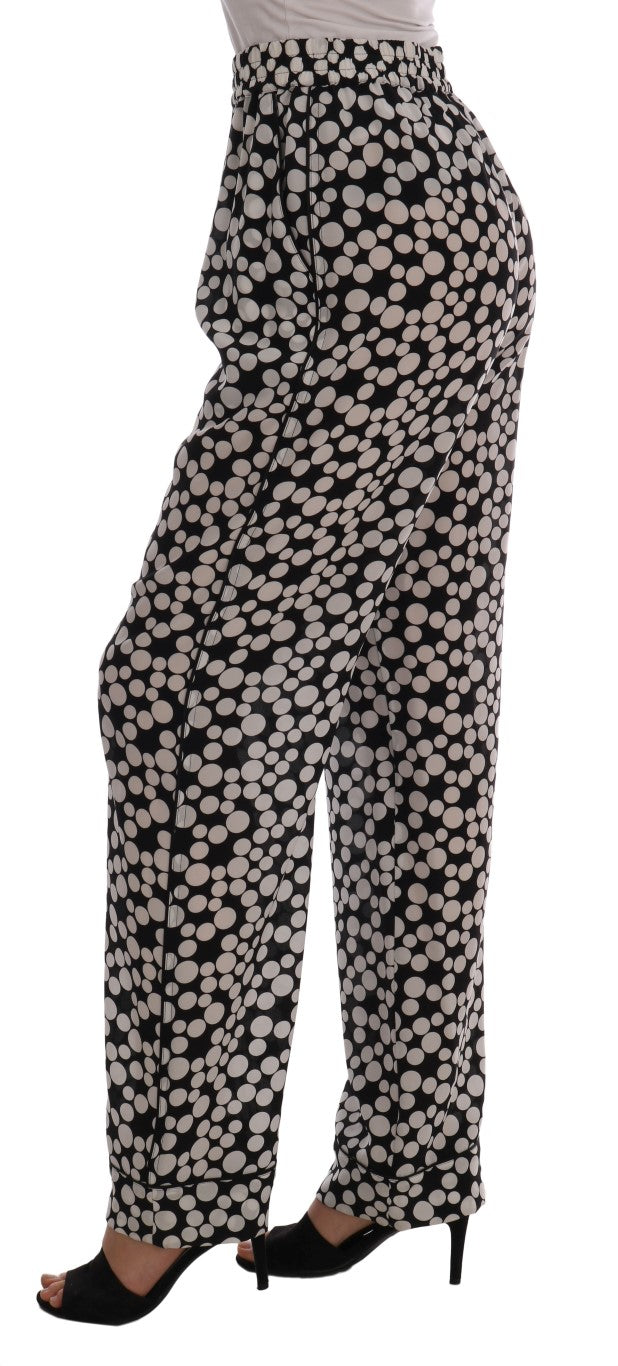 Pantaloni in seta a pois bianchi neri