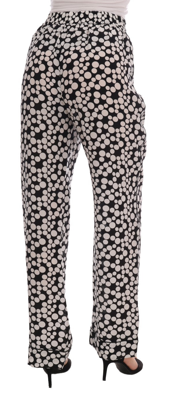 Pantaloni in seta a pois bianchi neri