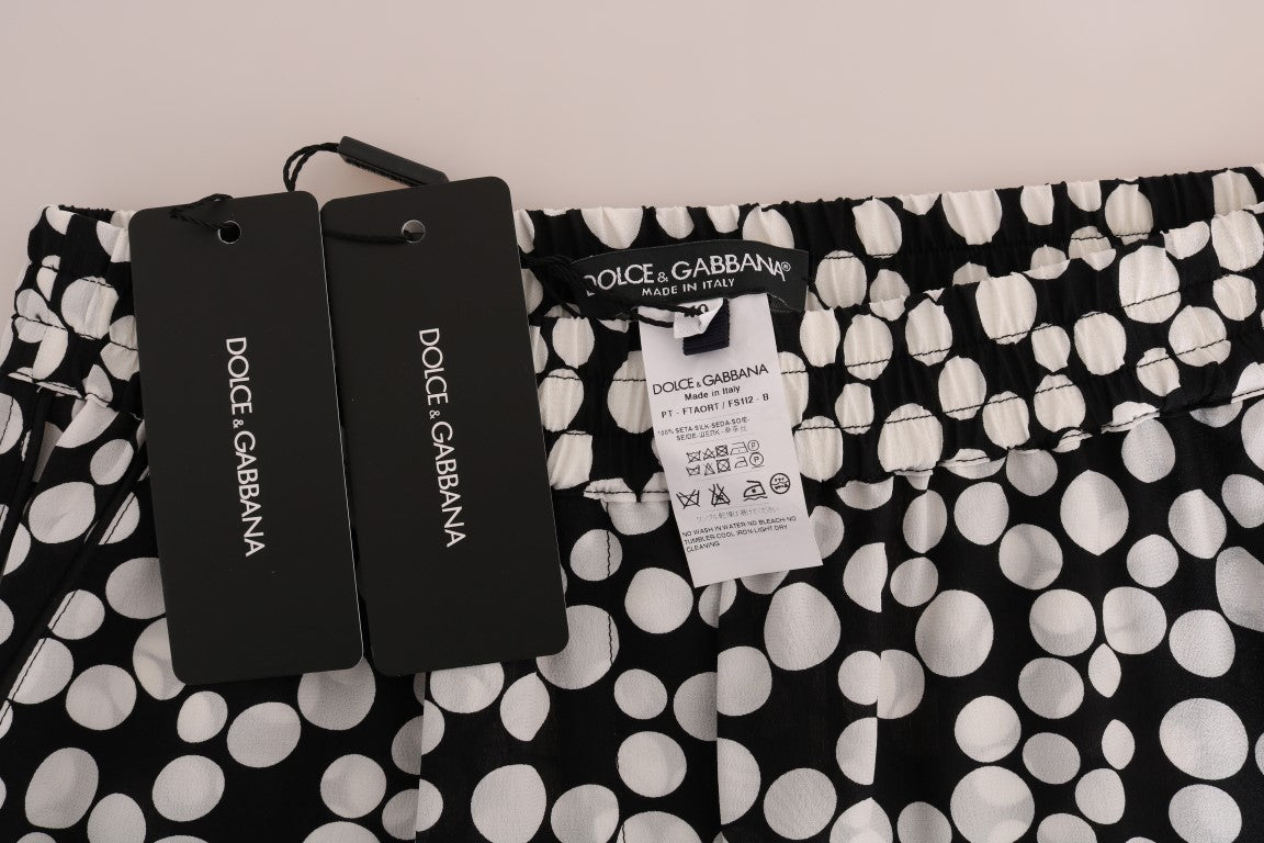 Pantaloni in seta a pois bianchi neri