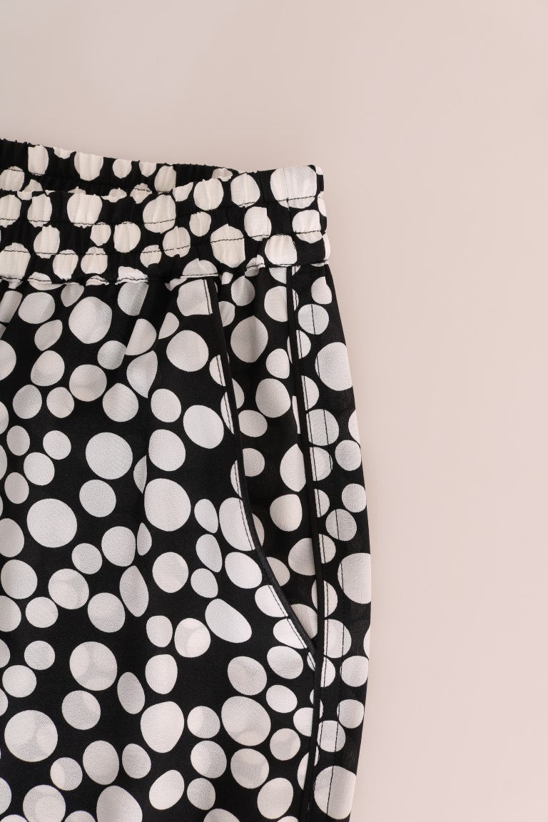Pantaloni in seta a pois bianchi neri