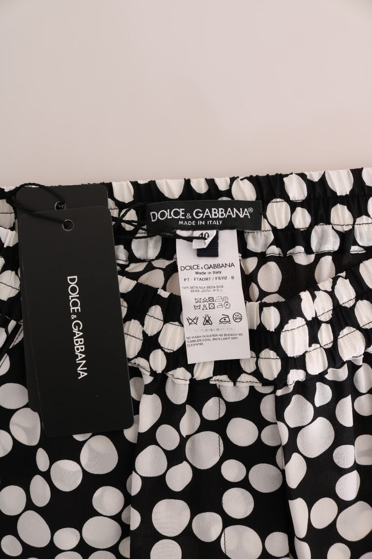 Pantaloni in seta a pois bianchi neri