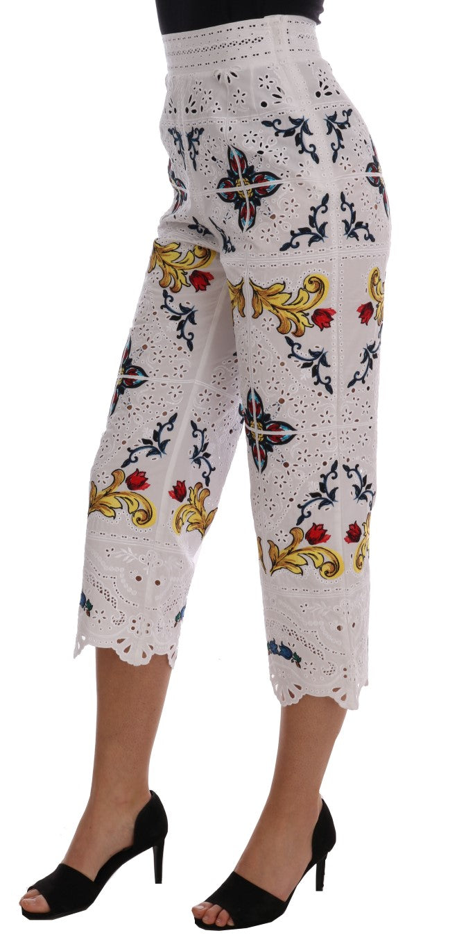 Pantaloni Capri con ritagli in maiolica multicolor