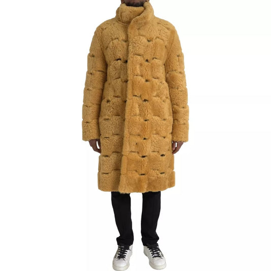 Bottega Veneta Cappotto Lungo Teddy Giallo in Lana