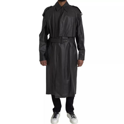 Bottega Veneta Giacca Trench in Pelle Nera da Uomo Impermeabile
