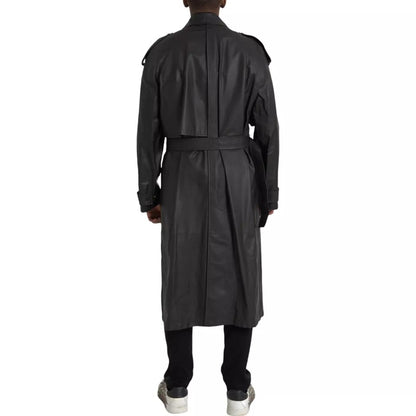 Bottega Veneta Giacca Trench in Pelle Nera da Uomo Impermeabile