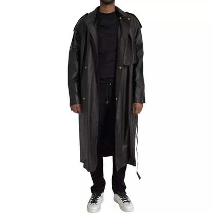 Bottega Veneta Giacca Trench in Pelle Nera da Uomo Impermeabile