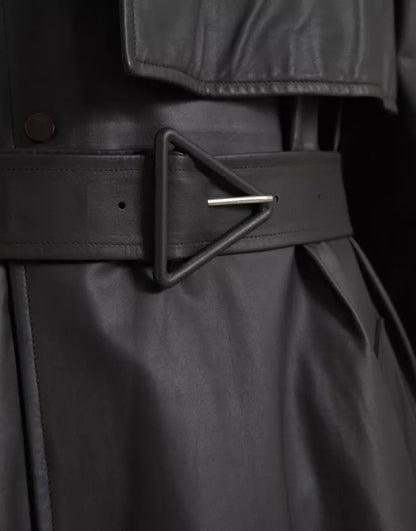 Bottega Veneta Giacca Trench in Pelle Nera da Uomo Impermeabile