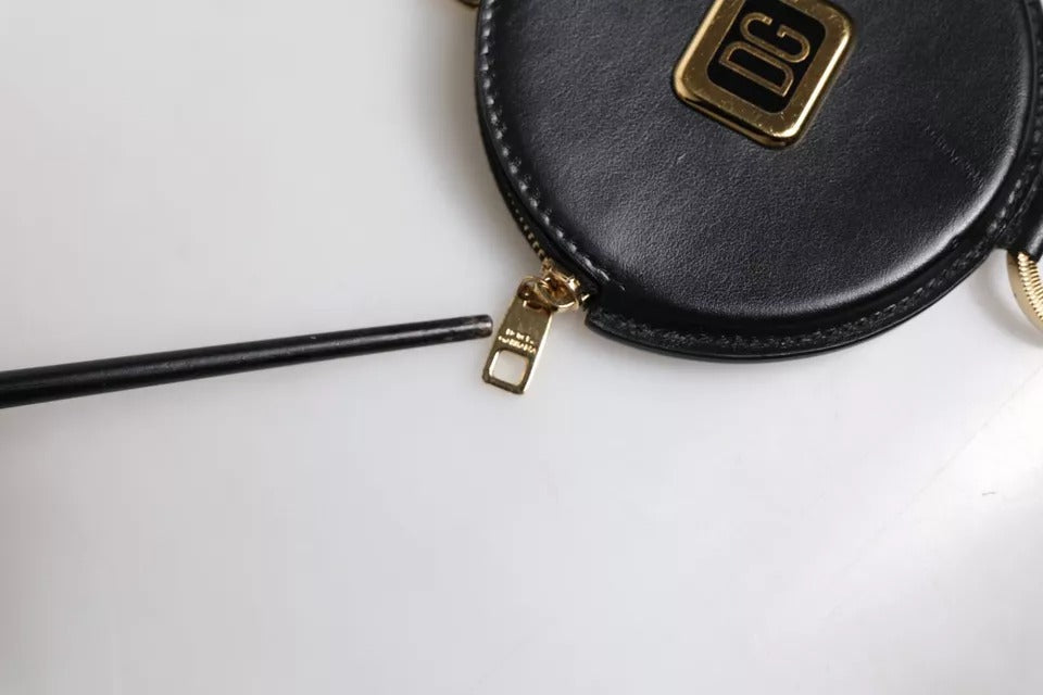 Dolce &amp; Gabbana – rundes Portemonnaie aus Leder mit DG-Logo, Schwarz