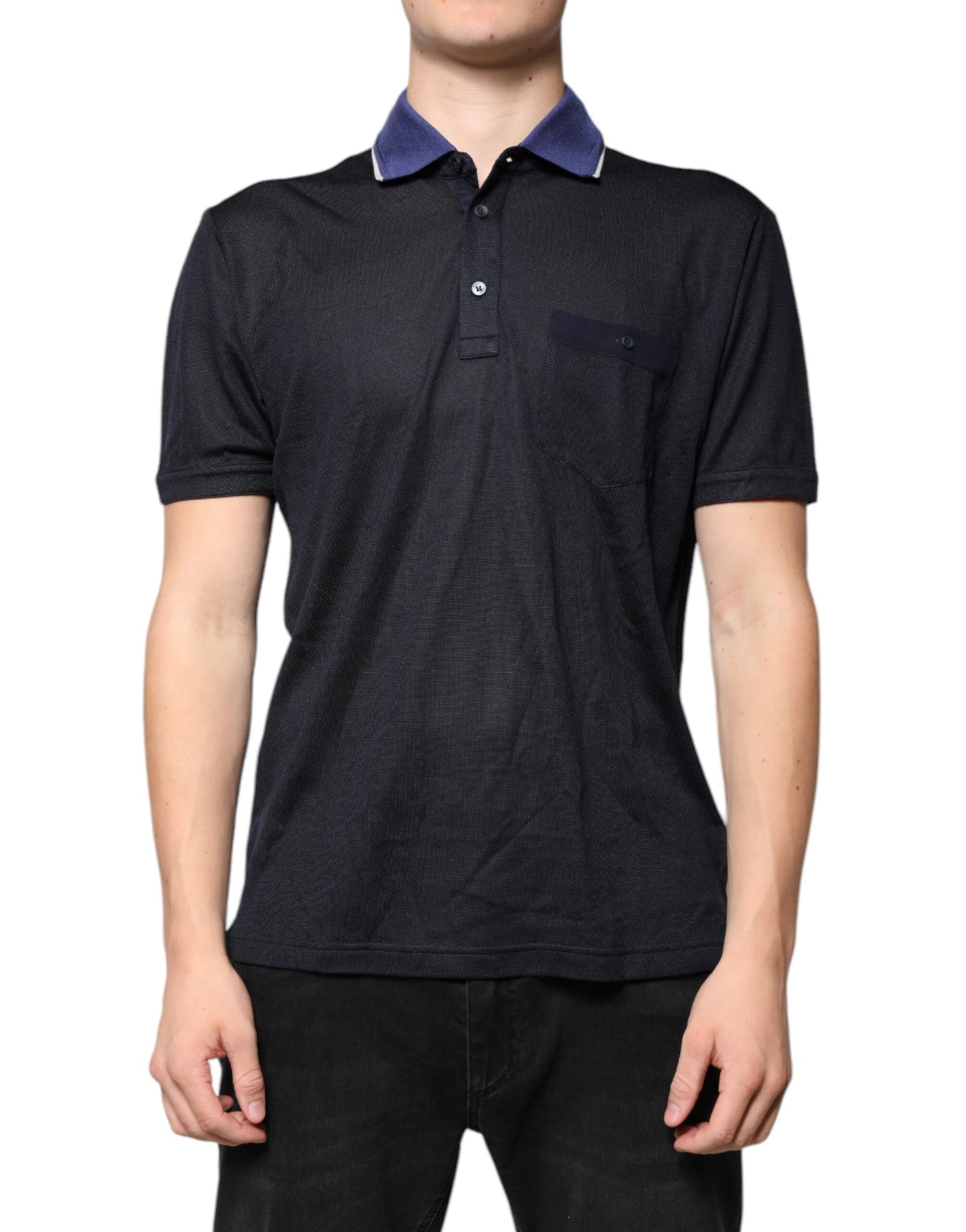 Dolce &amp; Gabbana – Blaues Polo-T-Shirt mit kurzen Ärmeln aus Seide und Kragen