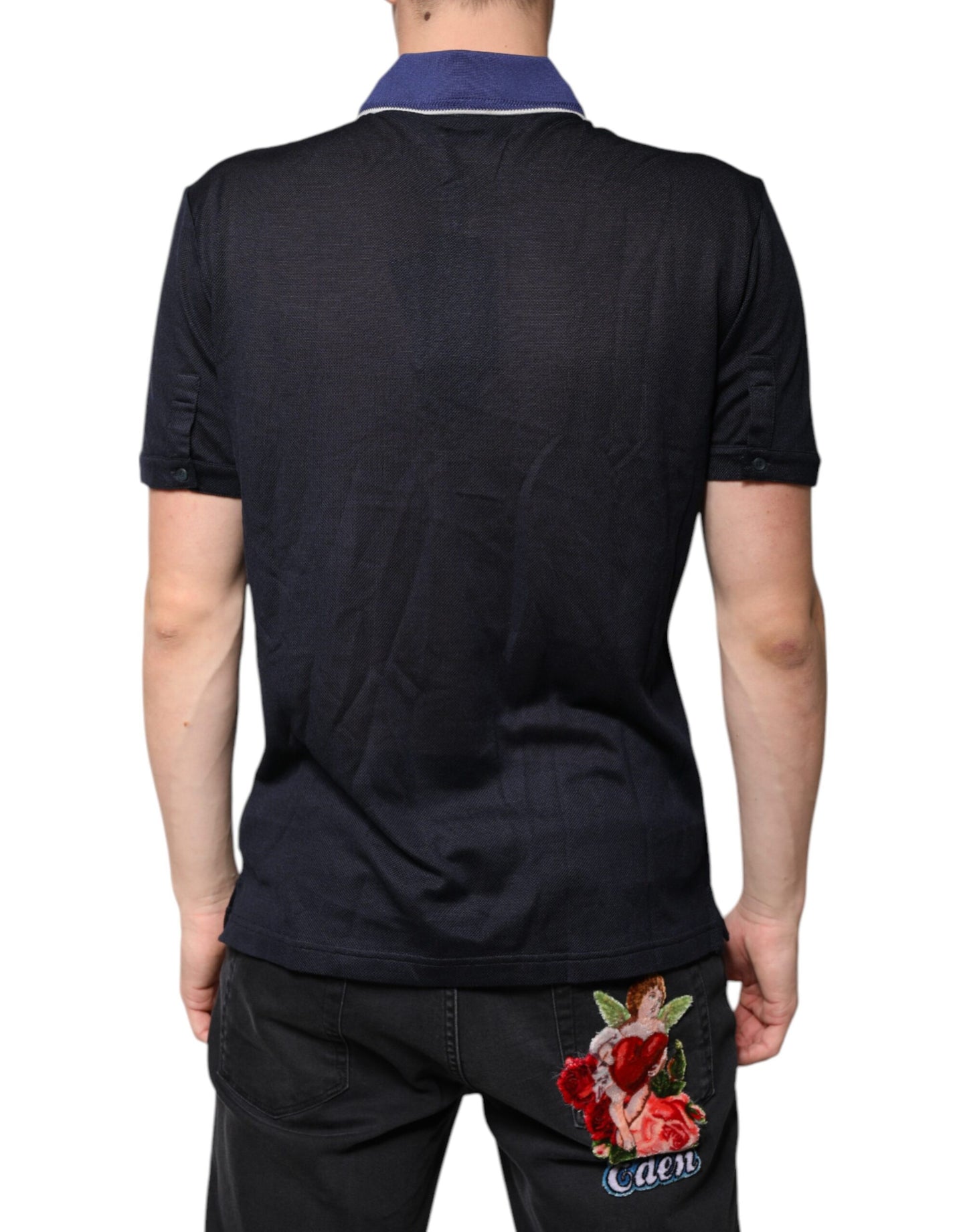 Dolce &amp; Gabbana – Blaues Polo-T-Shirt mit kurzen Ärmeln aus Seide und Kragen