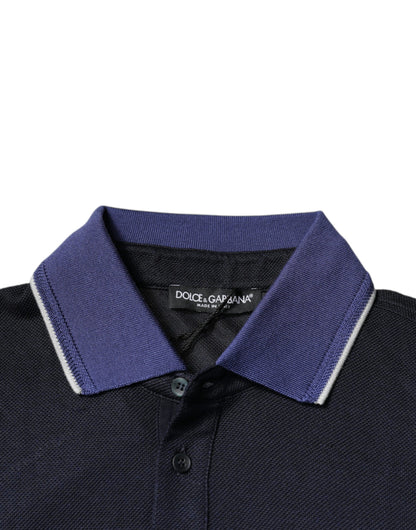 Dolce &amp; Gabbana – Blaues Polo-T-Shirt mit kurzen Ärmeln aus Seide und Kragen