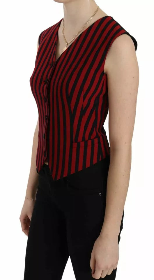 Dolce &amp; Gabbana Rot Schwarz Streifen Weste Weste Bluse Top