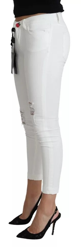Dolce &amp; Gabbana – Weiße, zerrissene Baumwoll-Jeans im Pretty Fit