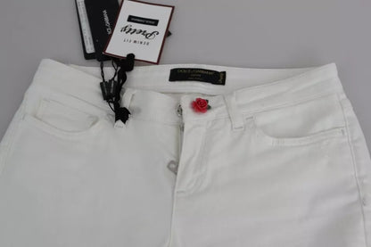 Dolce &amp; Gabbana – Weiße, zerrissene Baumwoll-Jeans im Pretty Fit
