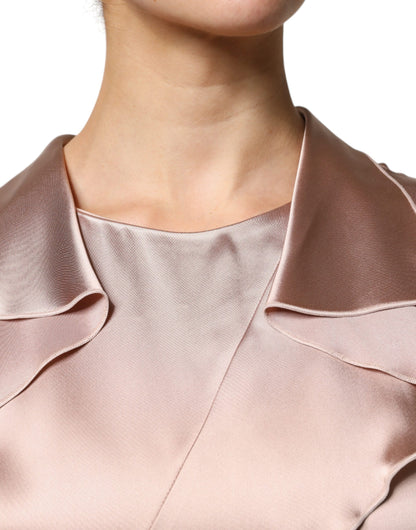 Emporio Armani – Rosafarbenes, langärmliges Etui-Wickel-Minikleid aus Satin