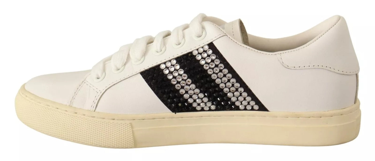 Marc Jacobs White Leather Crystal Embellished Sneakers Shoes