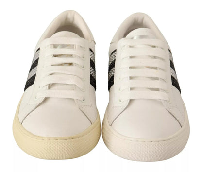 Marc Jacobs White Leather Crystal Embellished Sneakers Shoes