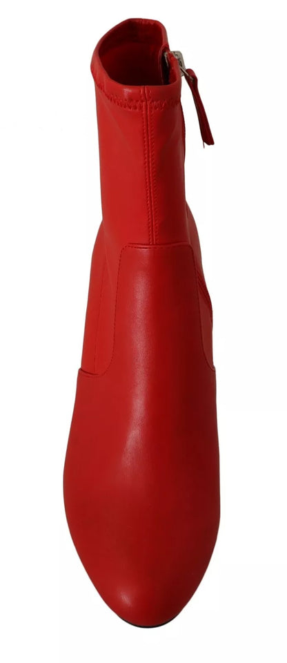 Steve Madden Red Leather Block Heels Ankle Boots Shoes