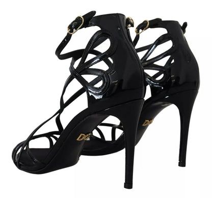 Dolce & Gabbana Black Leather Stiletto Heels Sandals Shoes