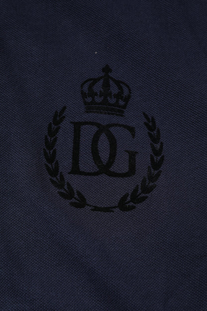Dolce & Gabbana Dark Blue Cotton Crown Collared Polo T-shirt