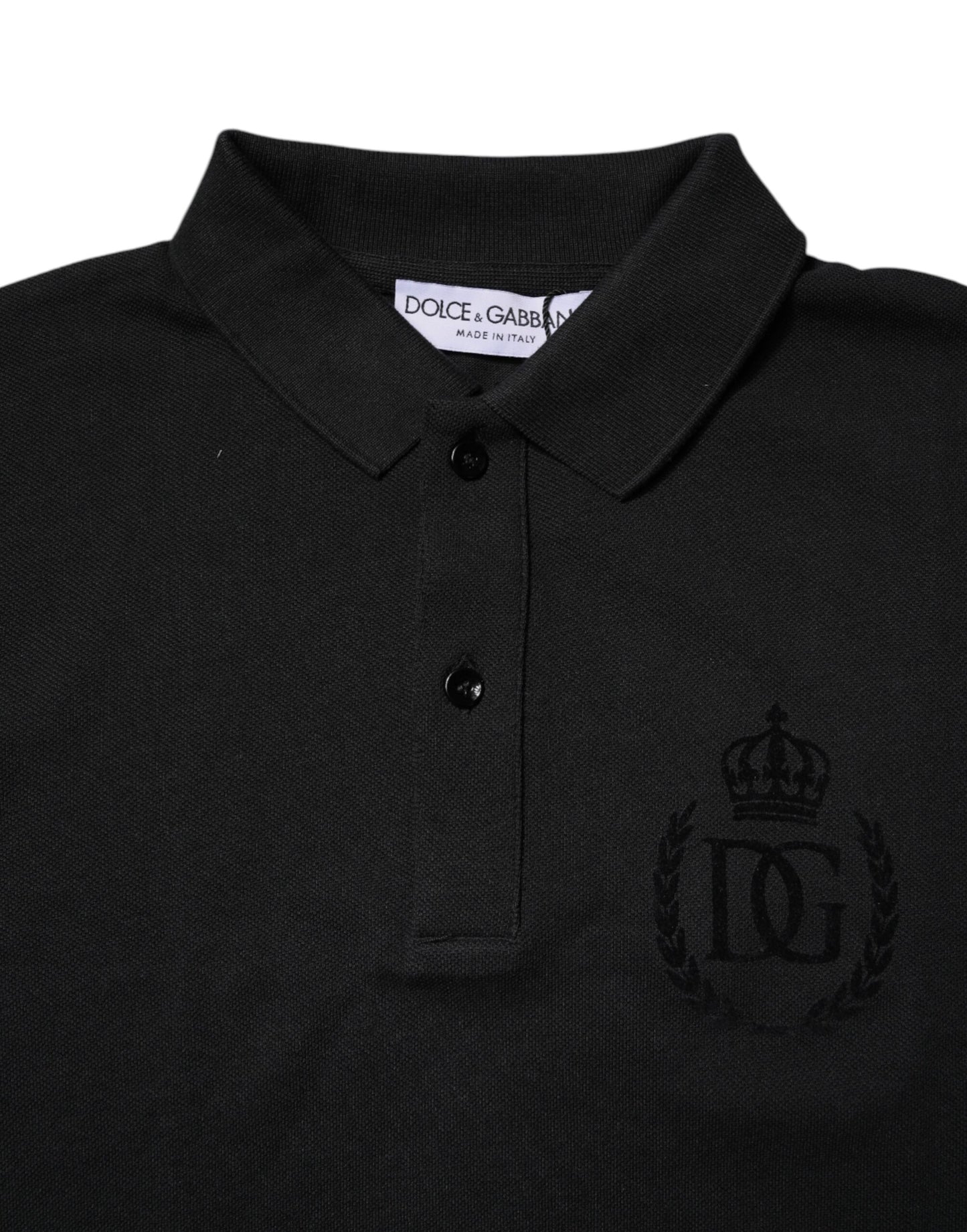 Dolce & Gabbana Black Cotton DG Logo Collared Polo T-shirt