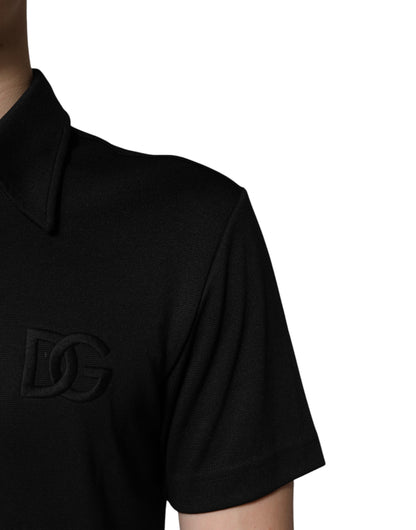 Dolce & Gabbana Black Polyester DG Logo Collared Polo T-shirt