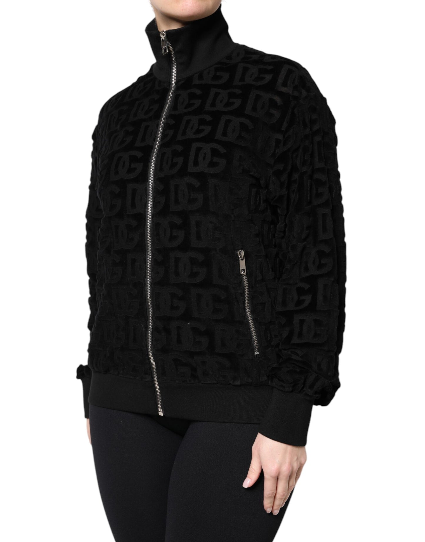 Dolce & Gabbana Black Logo Monogram Full Zip Bomber Jacket