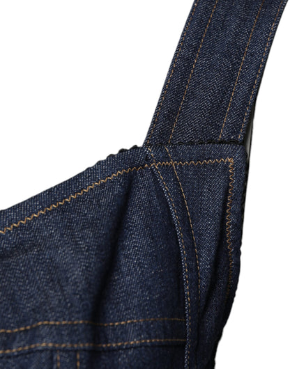 Dolce & Gabbana Blue Cotton Stretch Sleeveless Bodycon Denim Bodysuit