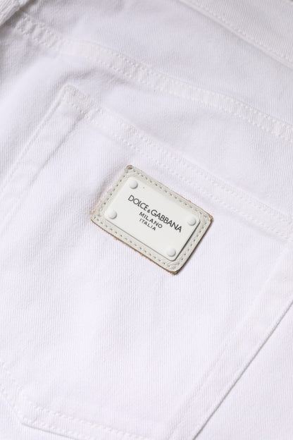 Dolce &amp; Gabbana Weiße Baumwoll-Jeans mit mittelhohem Bund und schmaler Passform