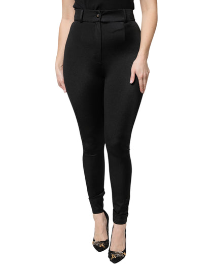 Dolce & Gabbana Black Nylon High Waist Slim Fit Pants