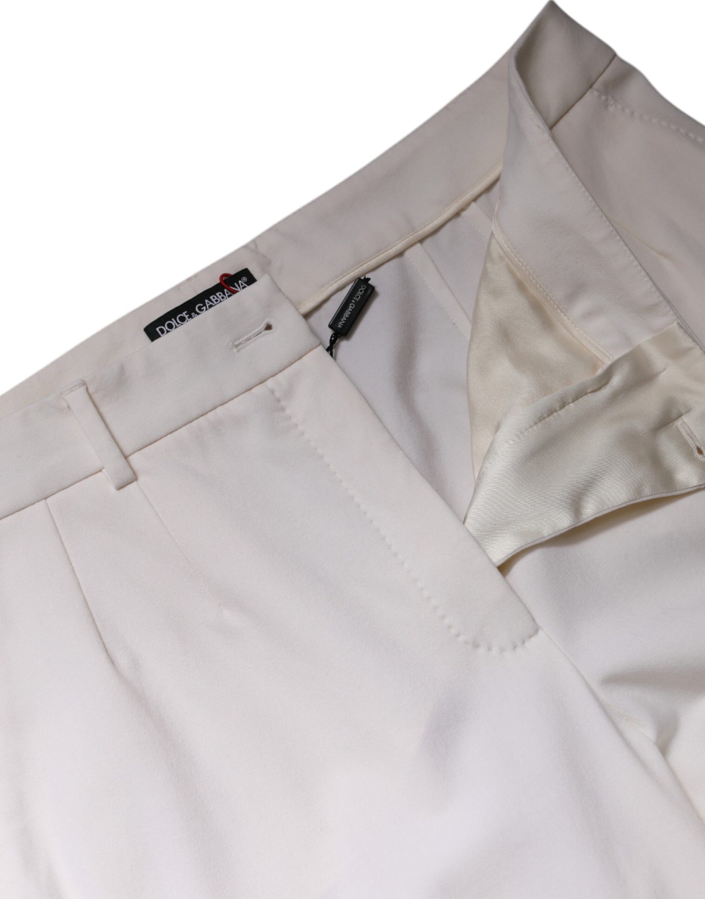 Dolce & Gabbana White Wool Mid Waist Wide Leg Pants