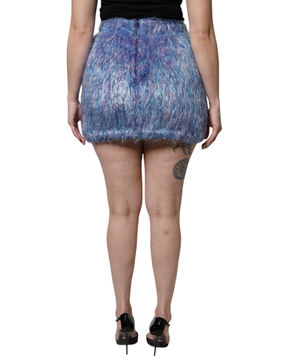 Dolce & Gabbana Multicolor Plush Fabric High Waist Mini Skirt