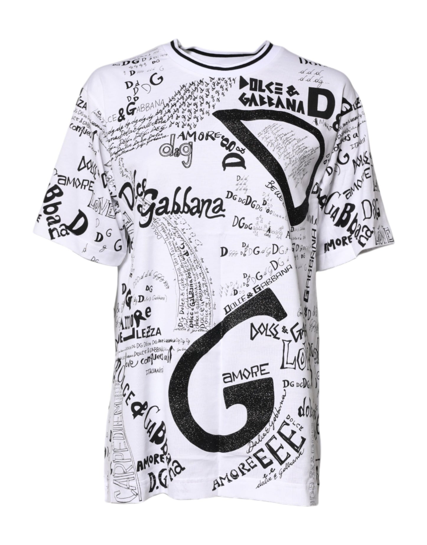 Dolce & Gabbana White Graffiti Print Cotton Crew Neck T-shirt