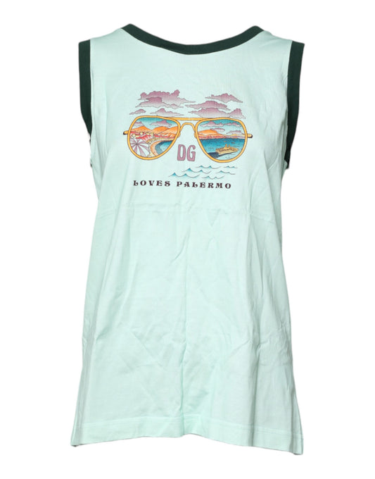 Dolce & Gabbana Light Green Graphic Print Sleeveless Tank T-shirt