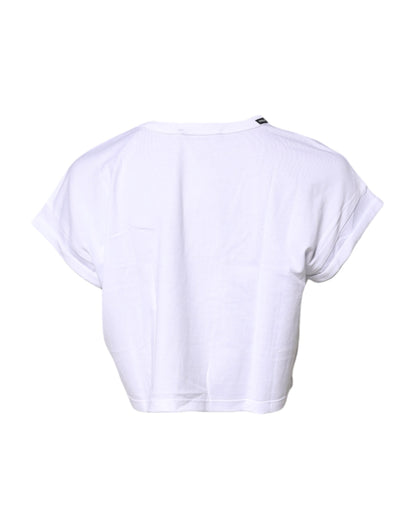 Dolce & Gabbana White Cotton Crew Neck Cropped T-shirt Top