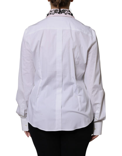 Dolce & Gabbana White Embellished Collared Dress Shirt Top