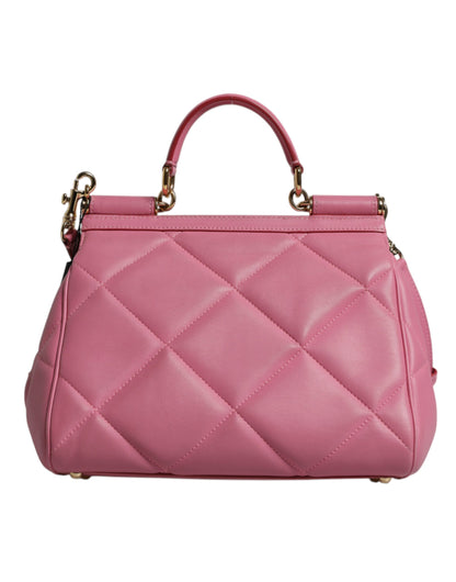 Dolce & Gabbana Pink Leather Sicily Logo Shoulder Satchel Bag