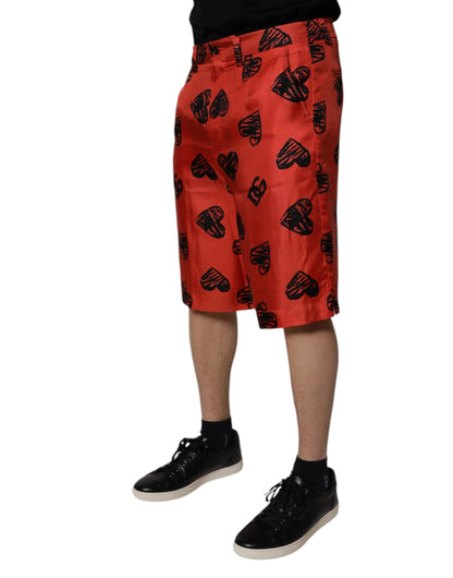 Dolce & Gabbana Orange Silk Heart Print Bermuda Shorts